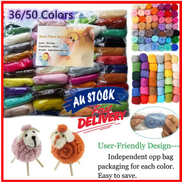 36/50 Color Super Soft Wool Fibre Roving Set For Needle Felting Hand Spining