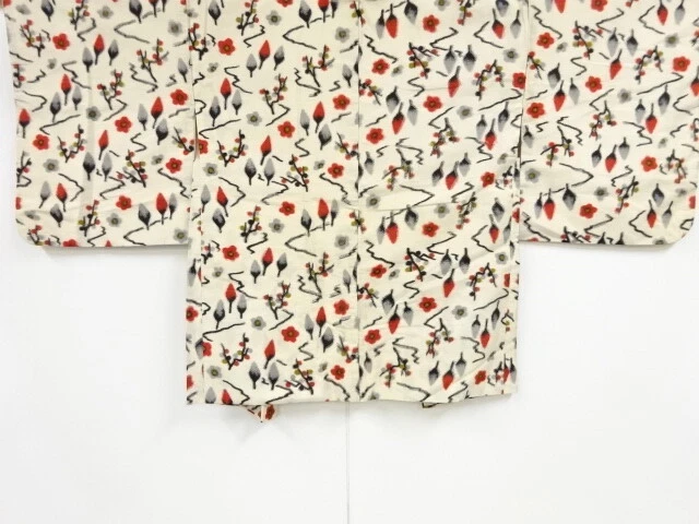 36560# Japanese Kimono / Antique Haori / Meisen / Woven Trees & Flower