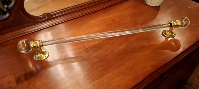 Antique Victorian Era Glass & Brass Towel Bar with Large Glass Ball Finial Ends