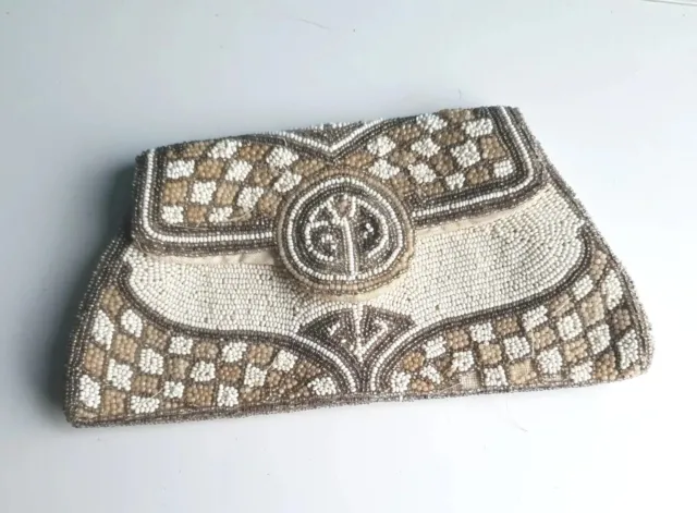 Antique French Bag 1920s Art Deco Beaded Purse Clutch Silk Lined As Found
