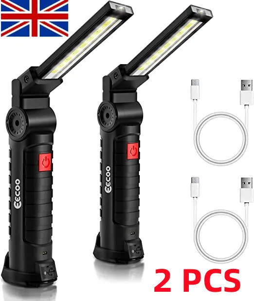 COB LED Magnetic Work Light Rechargeable Inspection Torch Lamp Flexible Cordless