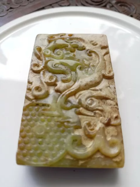 Chinese Hand Carved Stone Dragon Pendant Amulet Netsuke