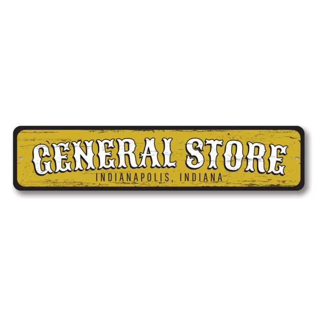 General Store Location Sign, Personalized City State Metal Wall Decor - Aluminum