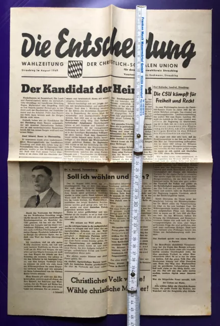 Alte Wahl-Propaganda Wahlzeitung der CSU für Bundestagswahlkreis Straubing 1949