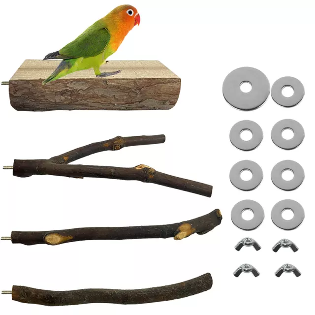 4Pcs Set Haustier Vogel Papagei Holz Ständer Rack Spielzeug Baum Zweig Hängend *