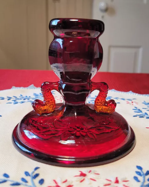 1 SINGLE Fenton No. 1623 DOLPHIN RUBY AMBERINA Glass CANDLESTICK HOLDER 1927-37