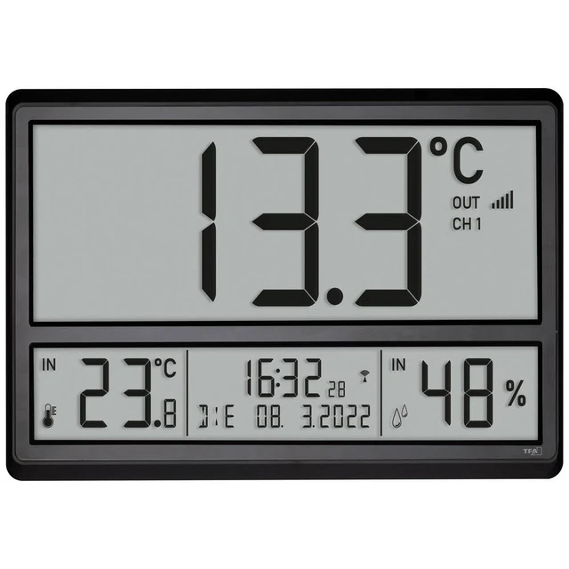 Horloge Radiopilotée TFA Dostmann 60.3552.01 Radiopiloté E  254 Mm X 44 Mm X 152 Mm Noir 3016342