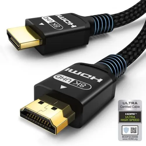Cable HDMI 8K 2m HDMI 2.1 Certifié ARC eARC HDR 8K 60Hz 5K 120Hz 4K 144Hz 48G...