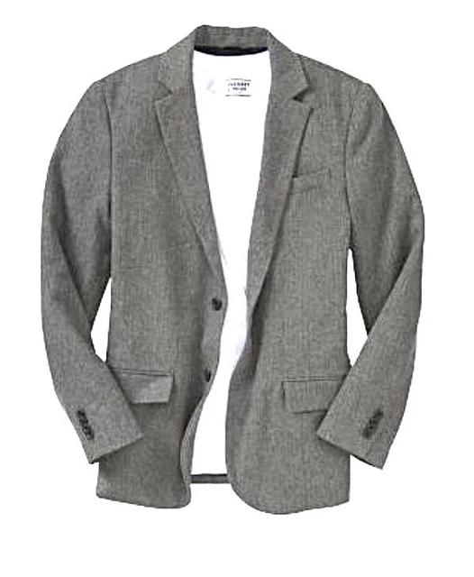 Old Navy Men’s Blazer LARGE Sport  Wool Blend Coat Gray Herringbone Jacket