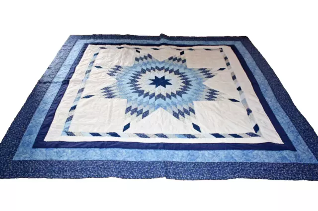 Hand Stitched Hand Quilted Lone Star Quilt Blue Double/ full w/Border 93X88 Nice