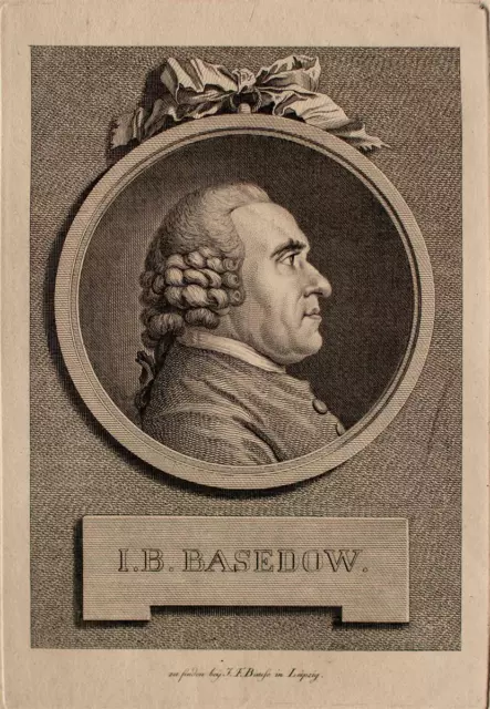 Johann Friedrich Bause Porträt I B Basedow Original Kupferstich 2 Hälfte 18 Jh.