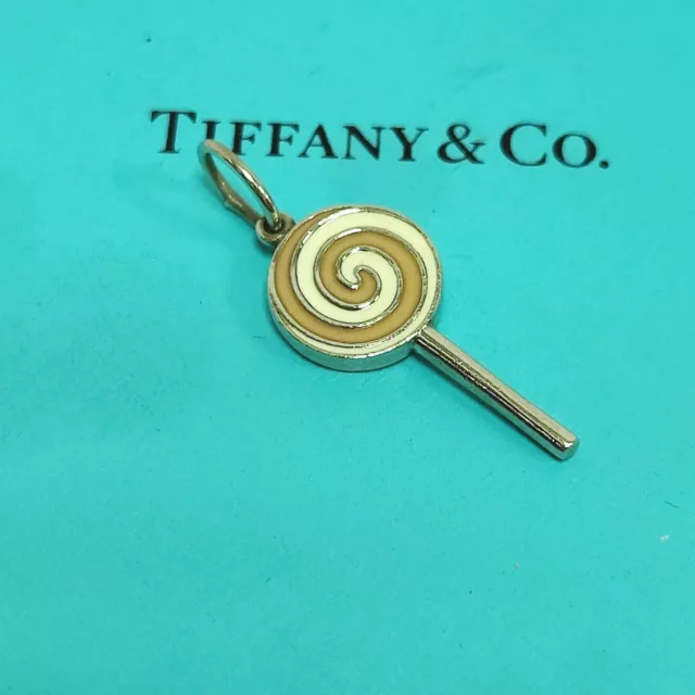 TIFFANY CO Lollipop Charm Pink Enamel Stripe Silver Pendant Rare