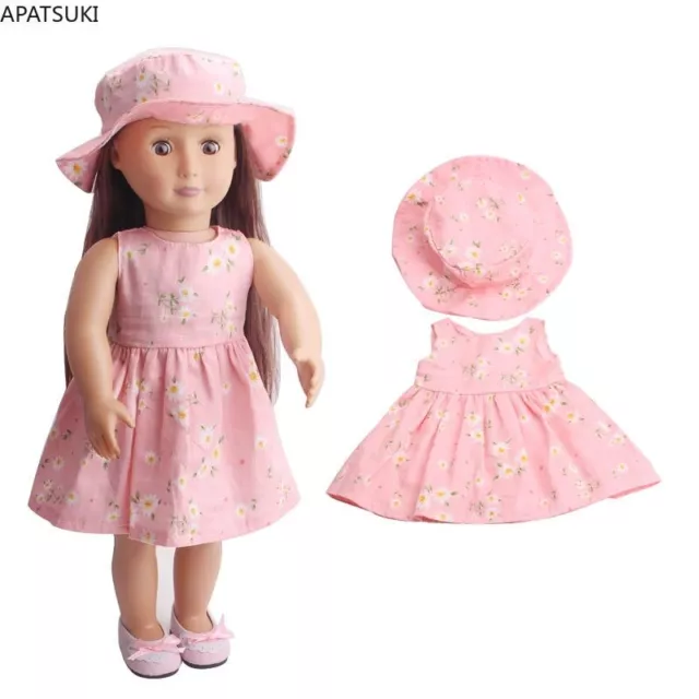 Pink Daisy Countryside Flower Clothes Set For 18" American Doll Dress Hat Outfit