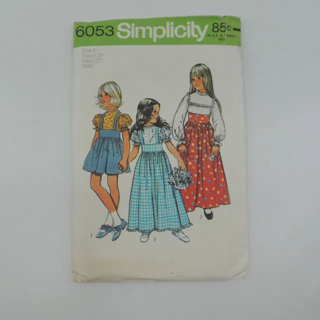 1970s Simplicity Pattern Childs Puffed Sleeve Short Long Dress Top Pants Sz 6