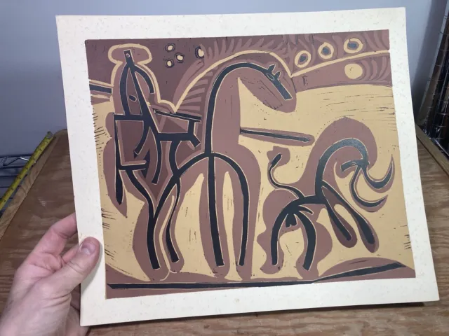 Pablo Picasso Original Linocut Print Man On Horseback  Bull
