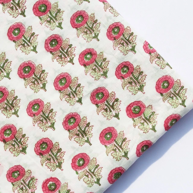 Fleur Rose Main Bloc Coton Imprimé Loisirs Créatifs Couture Tissu Naturel