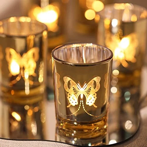 Gold Votive Candle Holders Set 12 PCS Tea Lights Candle Holder Decorative Bu...