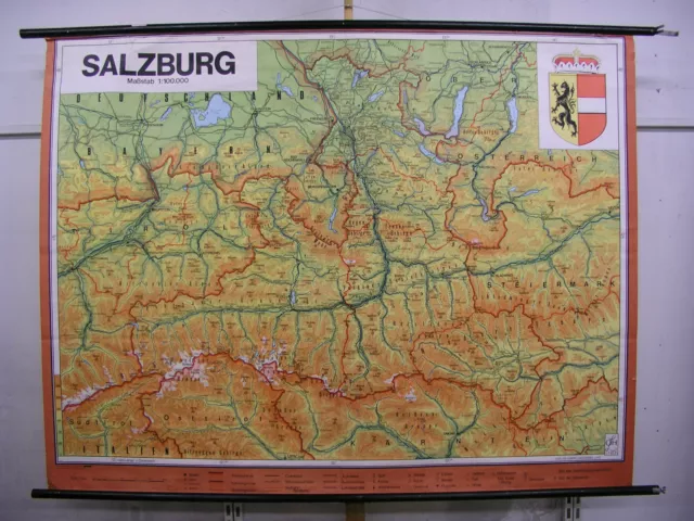 Tarjeta de Pared la Escuela Mapa Salzburgo Mozart Qhl Austria 100T 1975 201x154