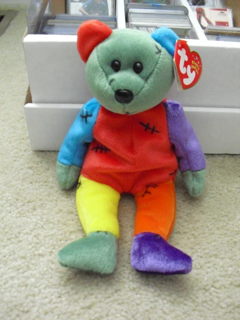 FRANKENTEDDY Ty Beanie Baby Bear 2001 Halloween Frankenstein Green & Purple Feet