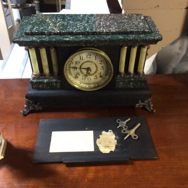 ATQ. 9/7/1880,Seth Thomas Adamantine Mantle Clock,Lion Heads,Six Column,W/2 Keys