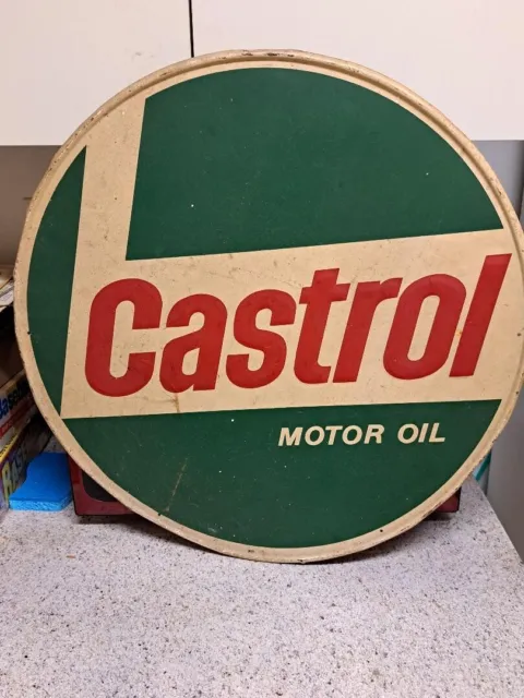 Original 22 Inch Castrol Motor Oil Metal Gas Station Advertising Sign Vintage
