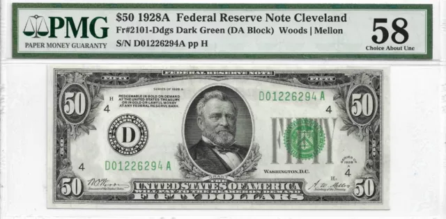 1928-A $50 Federal Reserve Note Cleveland FR#2101 : PMG 58
