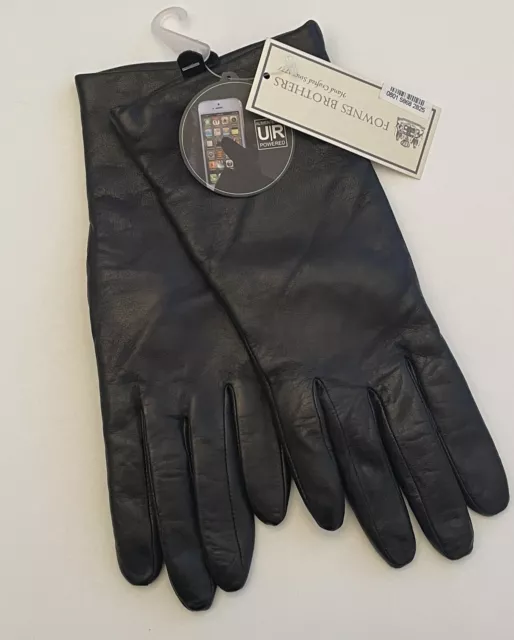 New FOWNES BROTHERS Black Leather 100% Cashmere Lined Gloves UR 7 $96.00 NWT