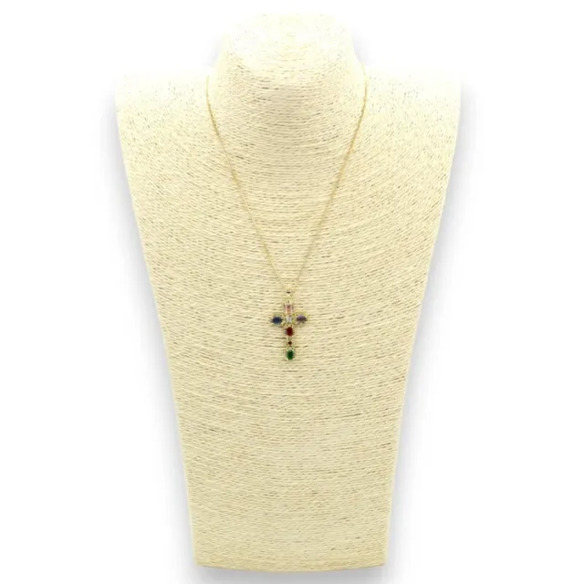 Necklace with Chain & Cross Steel L 44+2in Ca. Rich of Crystals Natural