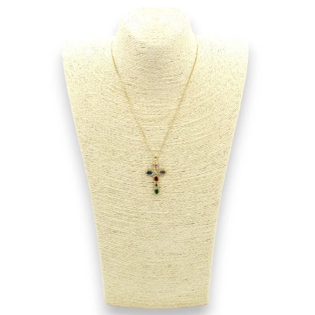Necklace with Chain & Cross Steel L 44+2in Ca. Rich of Crystals Natural