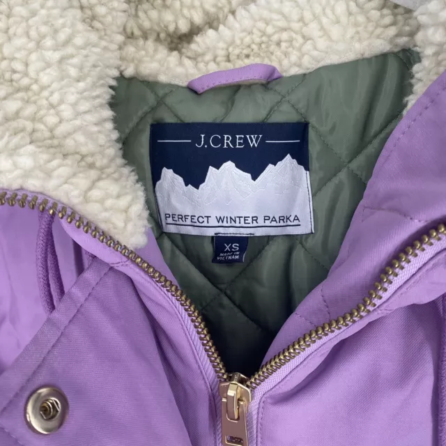 Jcrew Coat Women’s XS purple parka coat faux fur winter preppy girly ski snow 2