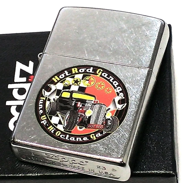 Oil Lighter Zippo  Hot Rod Garage Street Chrome Silver Brass Regular Case new