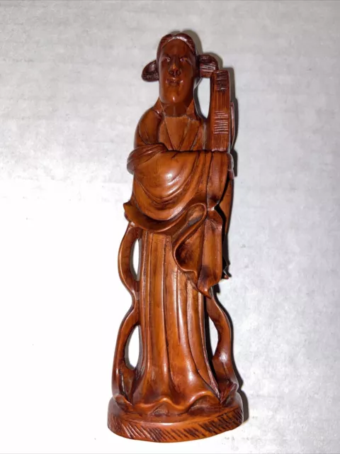 Vintage Chinese Wooden Hand Carved Statue Wise Old Man Figurine With Book #H