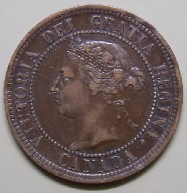 1891 LL LD Canada Canadian Large  1 Cent Victoria  Coin