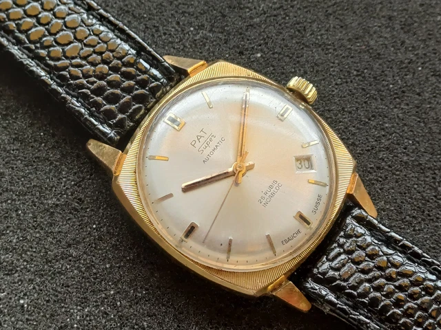 Montre Vintage Porta Mécanique Suisse ETA 1080 - Années 50, Boîtier Doré, Bracelet Cuir Noir