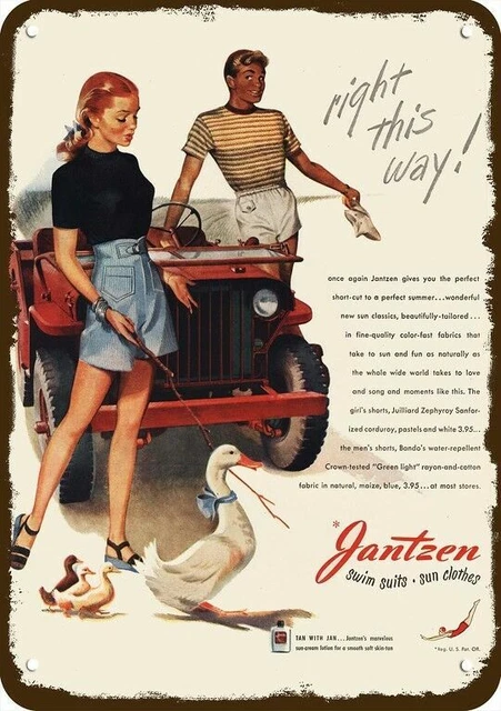 1946 JANTZEN Vintage Look DECORATIVE METAL SIGN JEEP - DUCK DUCKLINGS - PORTLAND