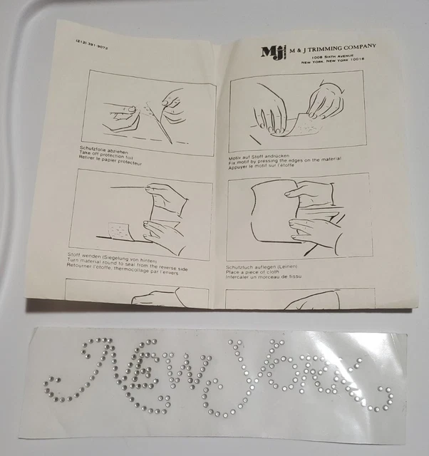 Vintage New York Rhinestone Iron On Applique Transfer