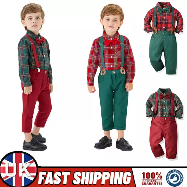 Toddler Kids Boys Gentleman Outfits Suit Casual Tops Long Pants Shirt Xmas Set