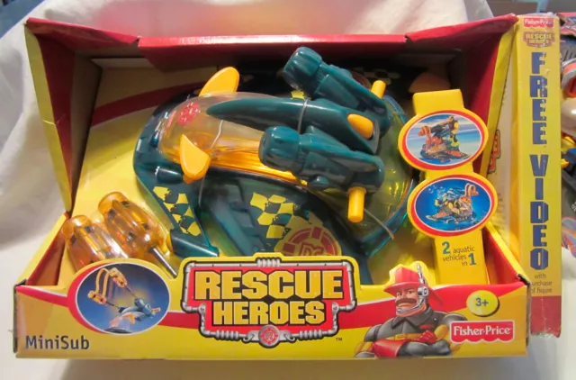 Rescue Heros Mini Sub 2-in-1 Aquatic Vehicle and Free Video Fisher Price NEW