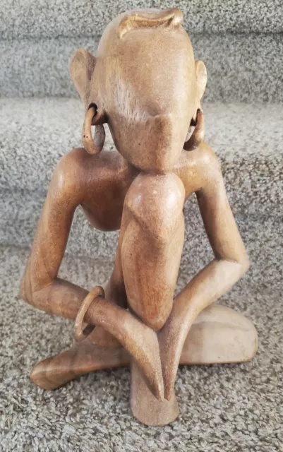 Vintage Large 12" African One-Piece Wooden Hand Carved Tribal Female Sculpture