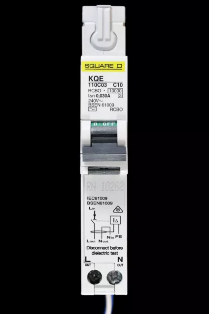 SQUARE D 10 AMP CURVE C 10kA 30mA RCBO TYPE AC KQE 110C03