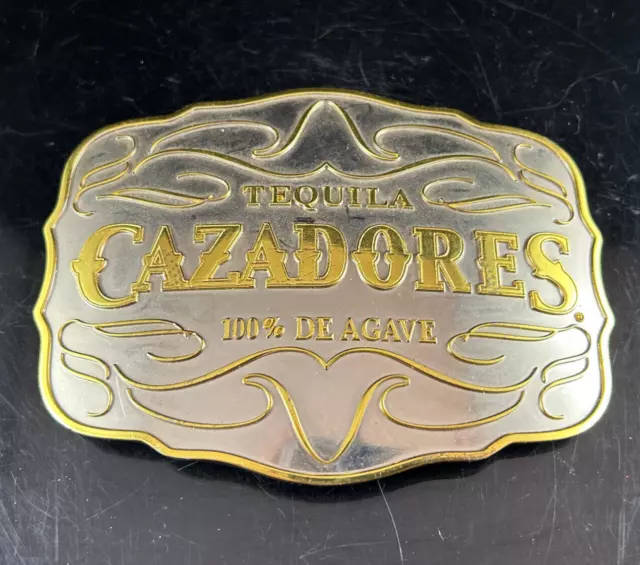 Tequila Cazadores 100% De Agave Silver & Gold Tone Metal 5" Large Belt Buckle