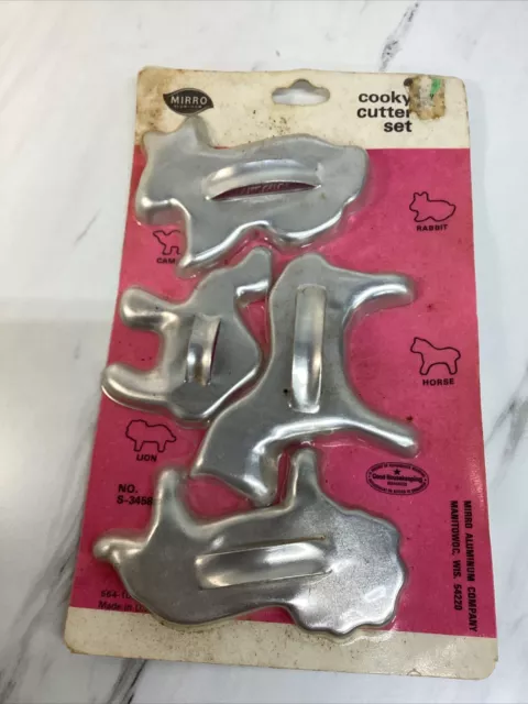 Mirro Cookie Cutter Set Silver Aluminum 4 Pc Animal Set Lion Horse Camel Rabbit