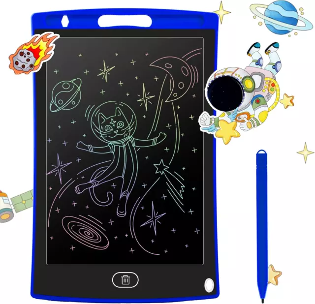 LCD Writing Tablet 8.5" Blue Colorful Drawing Erasable Doodle Board Kids Travel