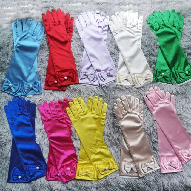 Girl Children Kids Party Costume Princess Arm Satin Medium Long Gloves Sleeve