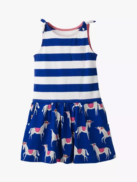 Nuovo abito da ragazza Hotch Potch blu onda unicorno ex mini boden fiocco estivo prezzo di ricambio £20