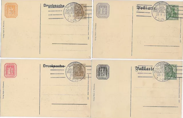 Deutsches Reich 1907 - 4 versch. Privatganzsachen Hamburger Philatelistentag