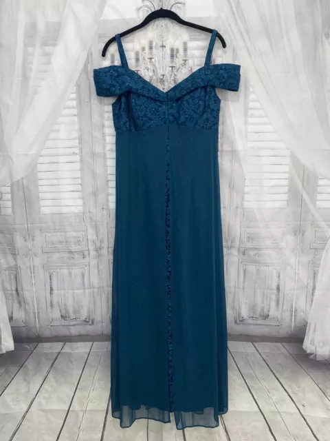 R&M Richards Size 10 Petite Green Blue Maxi Cold Shoulder Lace Gown Formal B17 2