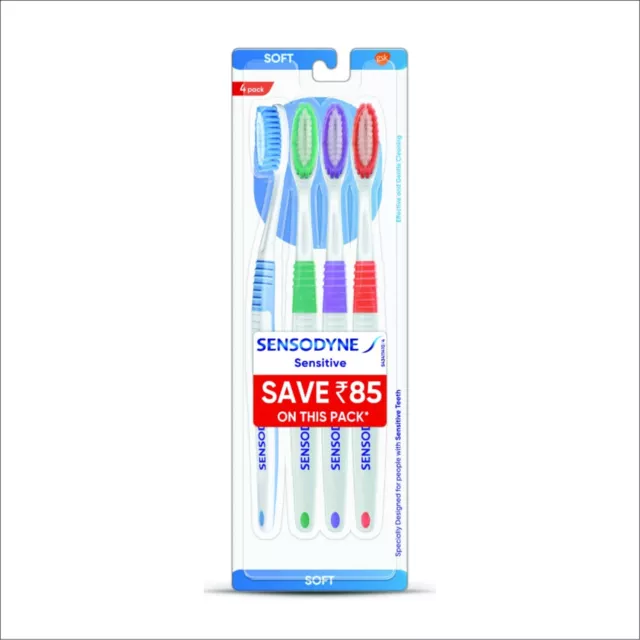 Sensodyne Sensitive Manual Toothbrush with Soft Bristles (Pack of 4),