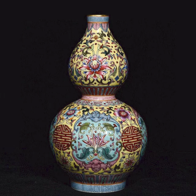 5 "Qianlong Chine Famille Rose Porcelaine Palace Gourdes Fleur Vase Bouteille