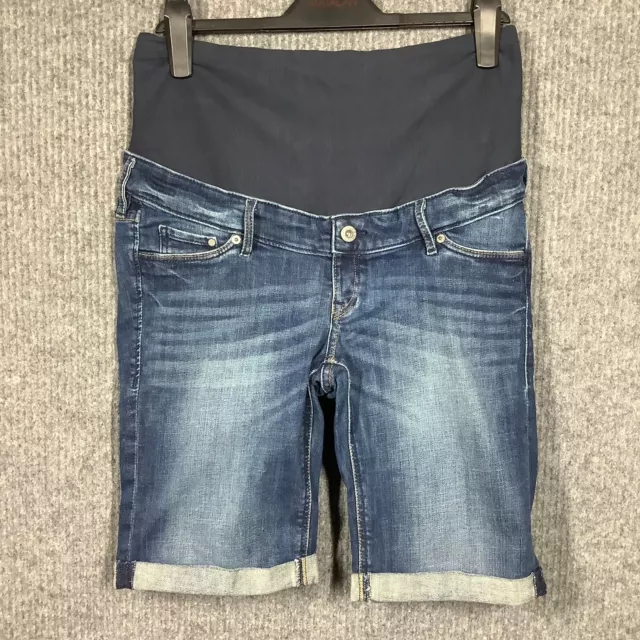 H&M Womens Dark Blue Denim Mama Shorts Size 14